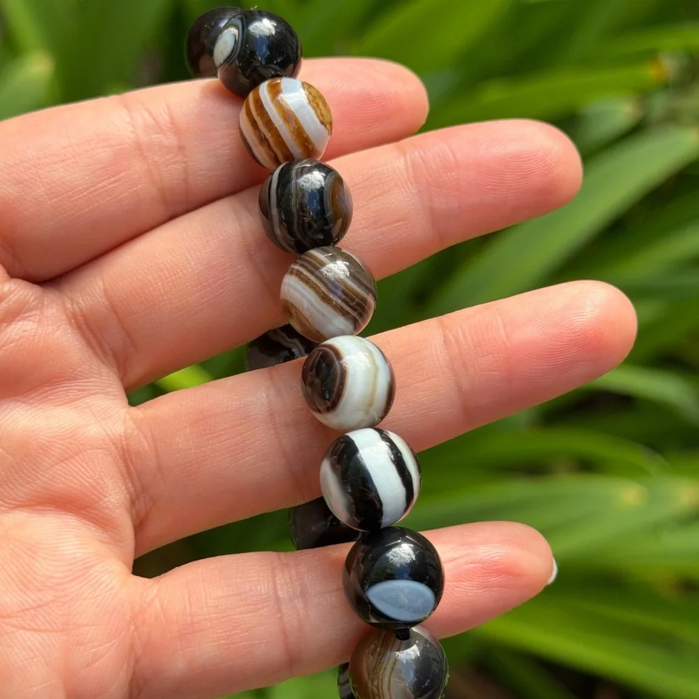 11.5mm stretchable banded eye agate bracelet‎ 0347